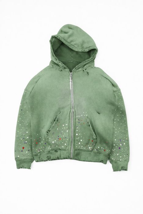 Rhinestone Washed Zip Hoodie